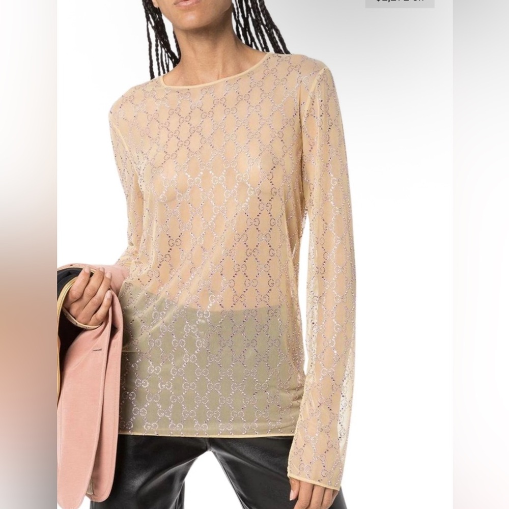 Gucci Crystal Sheer Long Sleeve Top